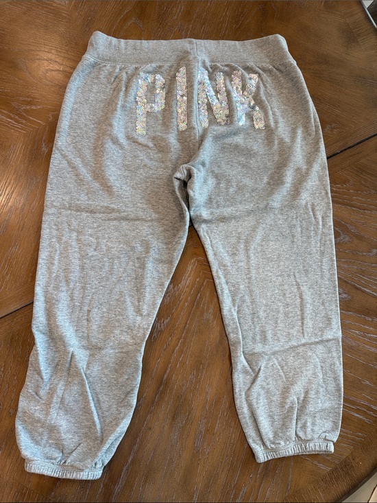 PINK Victoria's Secret Pants - PINK Victoria's Secret Gray Jogger Sweatpants with Iridescent Sequin Logo